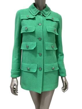 Chanel Cruise 2020 Look 16 Green Bouclé Jacket Size FR 40